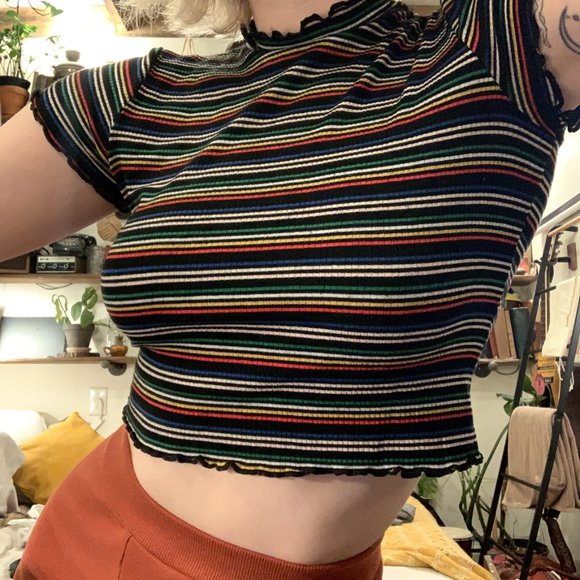 Lettuce Edge Multi Rainbow Crop Mock Neck Top - Picture 1 of 4